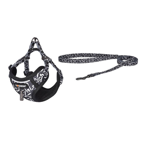 Dogness - Ensemble laisse 1,5 m et harnais pour chien (noir et blanc) : ensemble laisse et harnais Dogness noir et blanc
