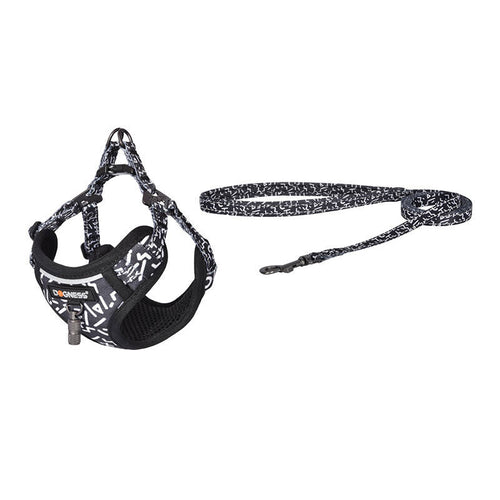 Dogness - Ensemble laisse 1,5 m et harnais pour chien (noir et blanc) : ensemble laisse et harnais Dogness noir et blanc