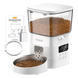 Rojeco - Distributeur de croquettes 2 L à commande par boutons (blanc) : gamelle en inox et réservoir transparent du distributeur