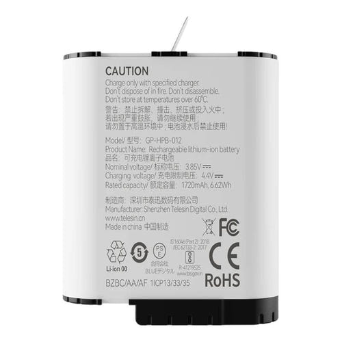 Telesin GP-HPB-012 - Batterie 1720 mAh pour GoPro Hero 12, 11, 10 et 9 : batterie Telesin et son chargeur