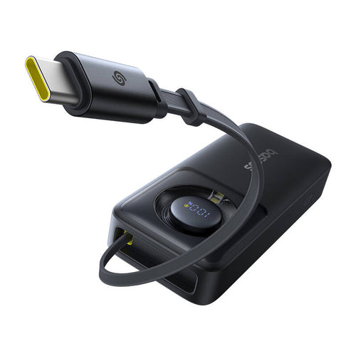 Baseus OS Free2Pull - Batterie externe 10000 mAh 30 W à câble rétractable (noire) : batterie externe Baseus OS Free2Pull noire vue de face