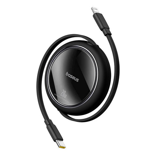 Baseus Free2Pull - Câble rétractable USB-C vers Lightning 20 W (noir) : câble rétractable Baseus Free2Pull noir enroulé