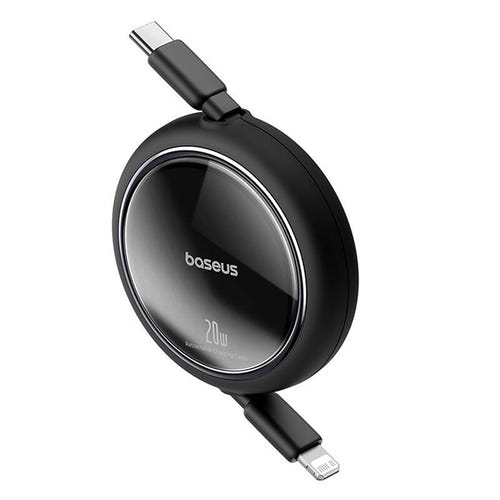Baseus Free2Pull - Câble rétractable USB-C vers Lightning 20 W (noir) : cordon déployé à sa longueur maximale