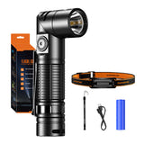 Superfire G19-S - Lampe torche 360 lm à tête inclinable et aimant (noir) : tête inclinée à 90° et embout magnétique