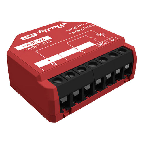 Shelly 1PM Gen3 - Module domotique 1 canal Wi-Fi avec mesure de consommation : module domotique Shelly 1PM Gen3 rouge