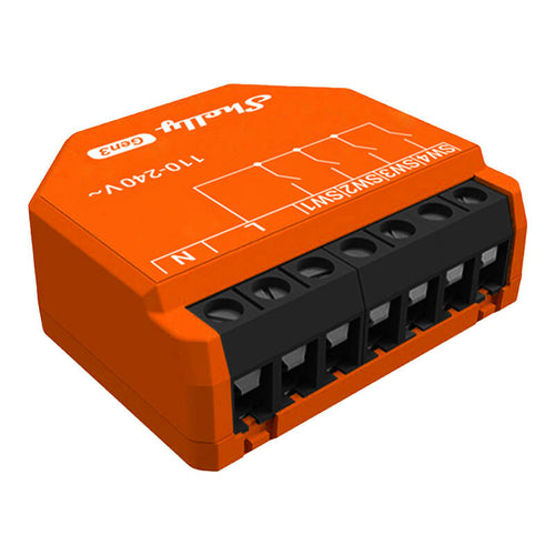 Shelly i4 Gen3 - Module 4 entrées pour scènes, Wi-Fi et Bluetooth : module Shelly i4 Gen3 orange à 4 entrées