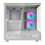 darkFlash DPX90 - Boîtier PC moyenne tour panoramique avec 3 ventilateurs ARGB (blanc) : vue panoramique à 270 degrés du DPX90