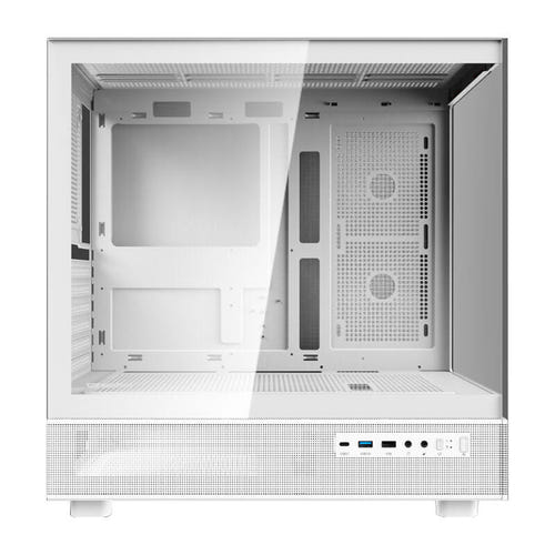 darkFlash DPX90 - Boîtier PC moyenne tour panoramique avec 3 ventilateurs ARGB (blanc) : connectique en façade du boîtier DPX90