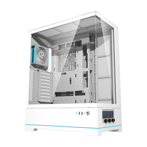 darkFlash DY451L PRO - Boîtier PC grande tour ARGB avec écran de température (blanc) : écran de température et commandes de façade