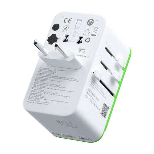 GlocalMe Roamplug - Adaptateur de voyage et hotspot 4G Wi-Fi 6, 70 W (blanc) : fiches escamotables des différents standards de prise