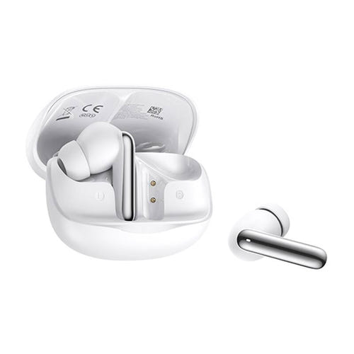 QCY MeloBuds HT12 - Écouteurs sans fil à réduction de bruit -45 dB (blancs) : écouteur MeloBuds HT12 blanc vu de près