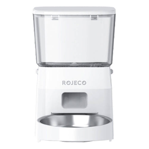 Rojeco RWSQ-12 - Distributeur de croquettes connecté 2 l Wi-Fi (blanc) : réservoir transparent et couvercle verrouillé