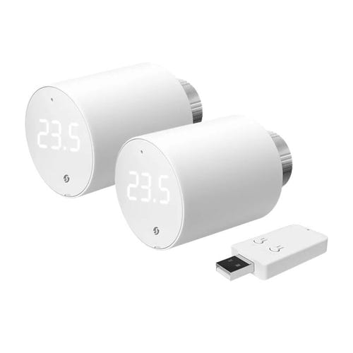 Shelly BLU TRV - Lot de 2 têtes thermostatiques connectées avec centrale : tête thermostatique connectée Shelly BLU TRV blanche