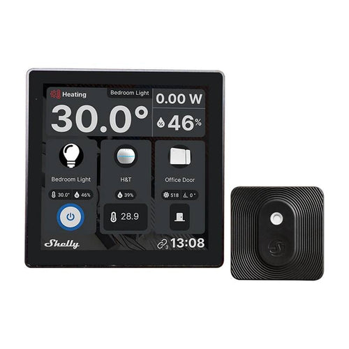 Shelly Wall Display + BLU H&T - Panneau tactile 4 pouces et capteur (noir) : panneau tactile Shelly Wall Display noir et capteur BLU H&T