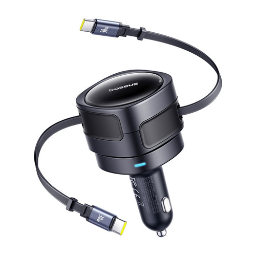 Baseus Enjoyment Max - Chargeur voiture 60 W à deux câbles USB-C rétractables (noir) : chargeur voiture Baseus Enjoyment Max noir