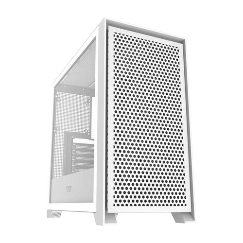 darkFlash DRX90 Mesh - Boîtier PC moyenne tour ATX (blanc) : boîtier PC darkFlash DRX90 Mesh blanc de trois quarts