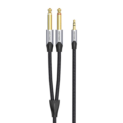 Vention BARHK - Câble audio jack 3,5 mm vers 2 jacks 6,35 mm, 8 m (gris) : mini-jack 3,5 mm et deux jacks 6,35 mm plaqués or