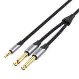 Vention BARHK - Câble audio jack 3,5 mm vers 2 jacks 6,35 mm, 8 m (gris) : répartiteur renforcé du câble Vention BARHK
