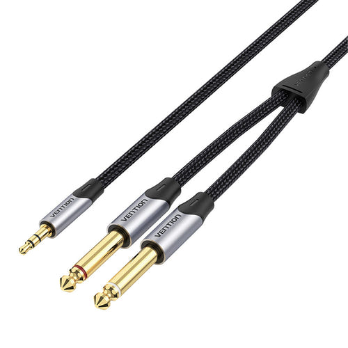 Vention BARHK - Câble audio jack 3,5 mm vers 2 jacks 6,35 mm, 8 m (gris) : répartiteur renforcé du câble Vention BARHK