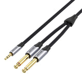 Vention BARHK - Câble audio jack 3,5 mm vers 2 jacks 6,35 mm, 8 m (gris) : répartiteur renforcé du câble Vention BARHK