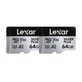 Lexar High-Performance Silver Plus - 2 cartes microSDXC 64 Go et adaptateur : adaptateur SD fourni avec les cartes