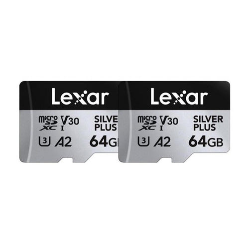 Lexar High-Performance Silver Plus - 2 cartes microSDXC 64 Go et adaptateur : adaptateur SD fourni avec les cartes
