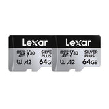 Lexar High-Performance Silver Plus - 2 cartes microSDXC 64 Go et adaptateur : adaptateur SD fourni avec les cartes