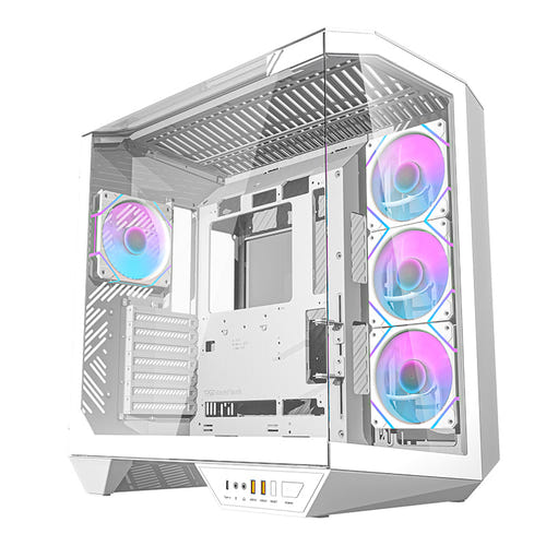 Darkflash DY470 - Boîtier PC Big Tower blanc avec 4 ventilateurs ARGB : boîtier PC Darkflash DY470 blanc vu de face