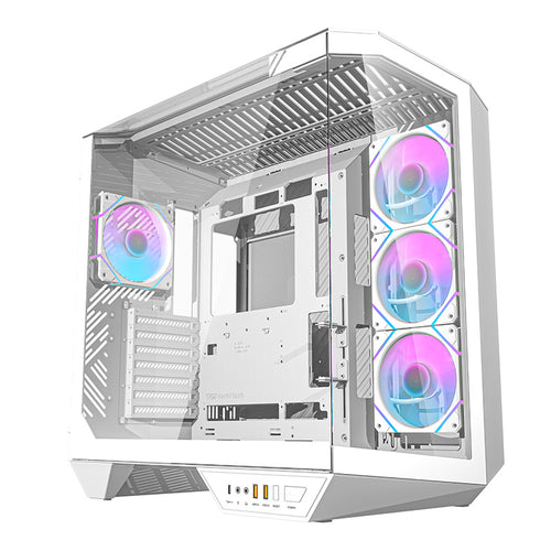 Darkflash DY470 - Boîtier PC Big Tower blanc avec 4 ventilateurs ARGB : boîtier PC Darkflash DY470 blanc vu de face