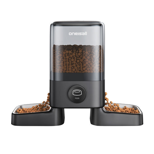 Oneisall PF09 - Distributeur de croquettes double 5 L pour deux chats : distributeur de croquettes double Oneisall PF09 noir