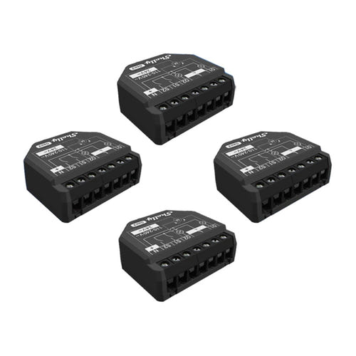 Shelly 2PM Gen3 - Lot de 4 micromodules 2 canaux avec mesure d'énergie : lot de quatre micromodules Shelly 2PM Gen3 noirs