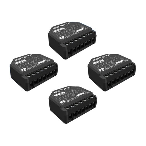 Shelly 2PM Gen3 - Lot de 4 micromodules 2 canaux avec mesure d'énergie : lot de quatre micromodules Shelly 2PM Gen3 noirs