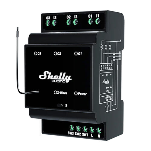 Shelly Qubino Wave Pro 3 - Relais Z-Wave 3 canaux sur rail DIN (bande 908,4 MHz) : relais Z-Wave Shelly Qubino Wave Pro 3 sur rail DIN