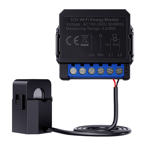 Avatto WPM16-1 - Compteur d'énergie bidirectionnel Wi-Fi 80 A : compteur d'énergie Wi-Fi Avatto WPM16-1 et sa pince CT