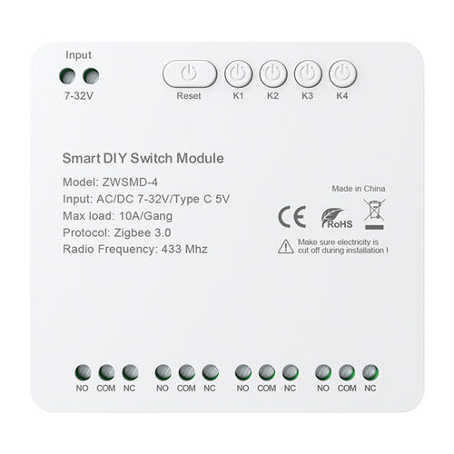 Avatto ZWSMMD-4-32V - Module ZigBee 4 canaux à contacts secs 32 V : module ZigBee 4 canaux Avatto ZWSMMD-4-32V