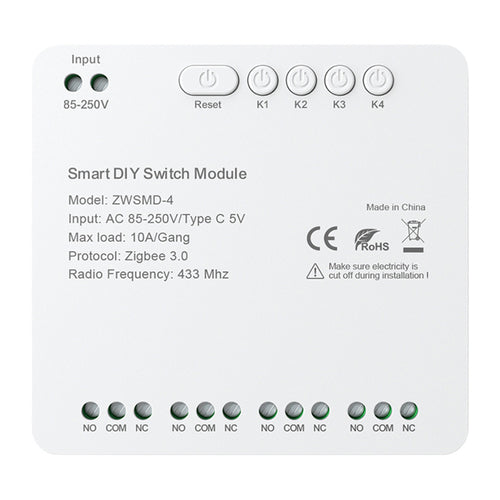 Avatto ZWSMMD-4-250V - Module ZigBee 4 canaux à contacts secs 250 V : module ZigBee 4 canaux Avatto ZWSMMD-4-250V