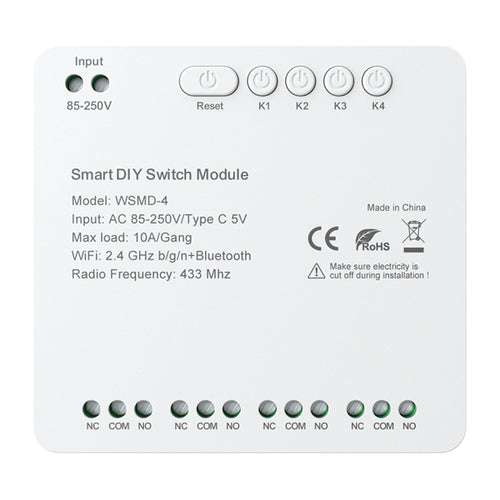 Avatto WSMD-4 250V - Module interrupteur DIY 4 canaux Wi-Fi et Bluetooth : module interrupteur DIY Avatto WSMD-4 250V à 4 canaux