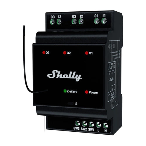 Shelly Qubino Wave Pro 3 - Relais Z-Wave 3 canaux sur rail DIN (bande 868,4 MHz) : relais Z-Wave Shelly Qubino Wave Pro 3 sur rail DIN