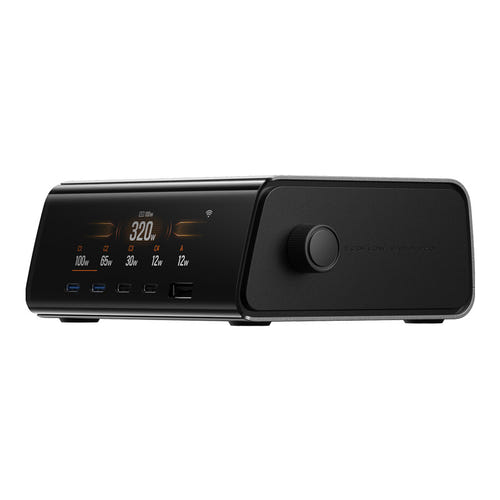 EcoFlow RAPID Pro 320W - Station de charge 4 USB-C et 1 USB-A GaN : écran LCD de 3,02 pouces affichant la puissance