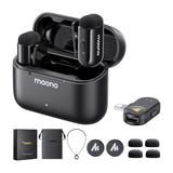 Maono WM622 PB2 - Micro-cravate sans fil pour iPhone et iPad (2 émetteurs) : émetteur clipsé sur un vêtement avec sa bonnette anti-vent