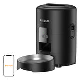 Rojeco 2 L Wi-Fi - Distributeur automatique de croquettes connecté (noir) : gamelle amovible en acier inoxydable 304