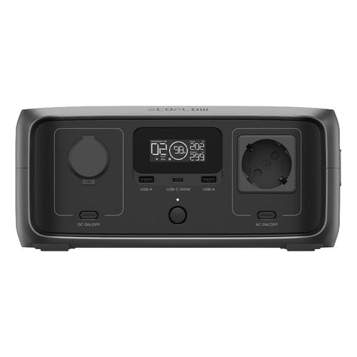EcoFlow RIVER 3 UPS - Station électrique 245 Wh et panneau solaire 45 W : prises secteur, USB-A, USB-C et allume-cigare de la station