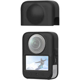 Puluz - Housse silicone et bouchon d'objectif pour DJI Osmo 360 (noir) : caméra protégée par la housse en usage
