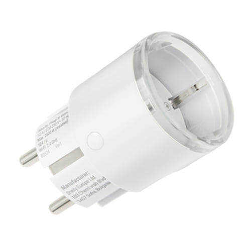 Shelly Plug S MTR Gen3 - Lot de 5 prises connectées 12 A (blanc) : prise Shelly Plug S MTR Gen3 branchée et son voyant