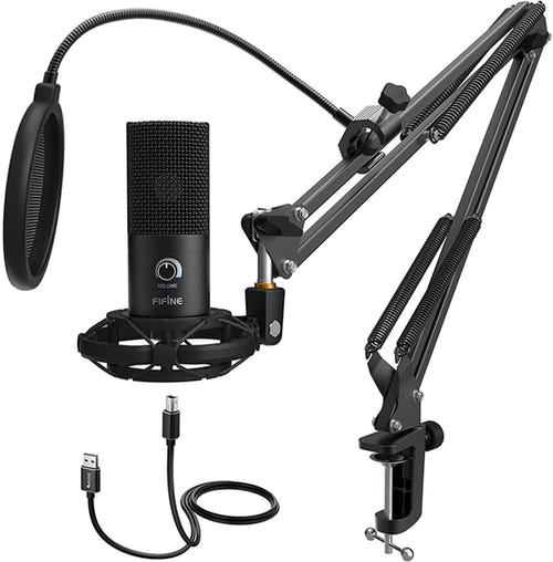 Fifine T669 - Microphone USB à condensateur avec bras articulé (noir) : microphone Fifine T669 sur son bras articulé