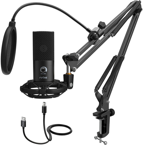 Fifine T669 - Microphone USB à condensateur avec bras articulé (noir) : microphone Fifine T669 sur son bras articulé