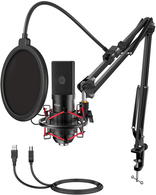 Fifine T732 - Microphone USB à condensateur avec bras et trépied (noir) : microphone Fifine T732 avec bras articulé