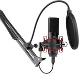 Fifine T732 - Microphone USB à condensateur avec bras et trépied (noir) : suspension antichoc et filtre anti-pop du T732