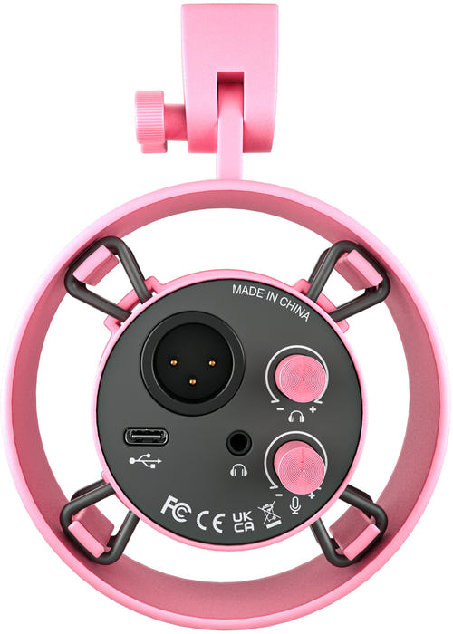 Fifine K688P - Microphone dynamique USB-C et XLR (rose) : molettes de gain et d'ecoute du Fifine K688P