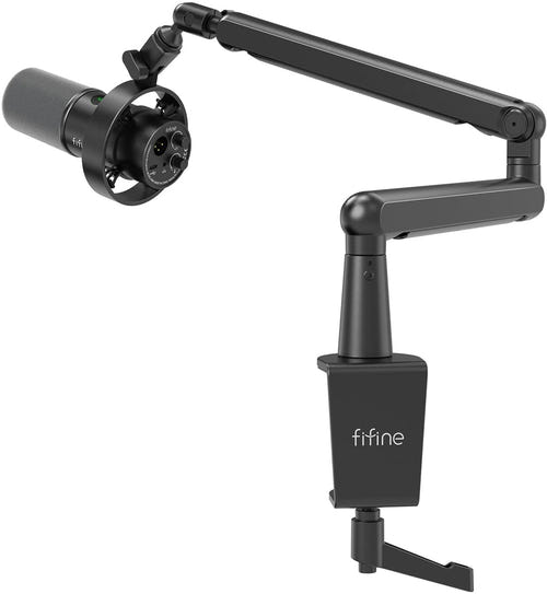 Fifine T688 - Microphone dynamique USB-C et XLR avec bras (noir) : molettes de gain et d'écoute du Fifine T688